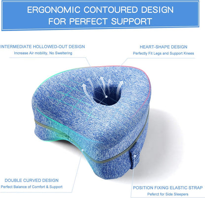 Leg Pillow | Ergonomic Side Sleeping Pillows | Memory Foam Knee Pillow with Strap for Side Sleeper | Leg Support Cushion with Removable and Washable Cover